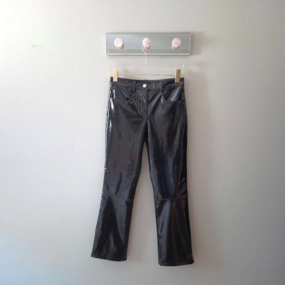 NWOT Maje black faux patent vinyl high-rise, straight leg, cropped trouser pants - Picture 8 of 11